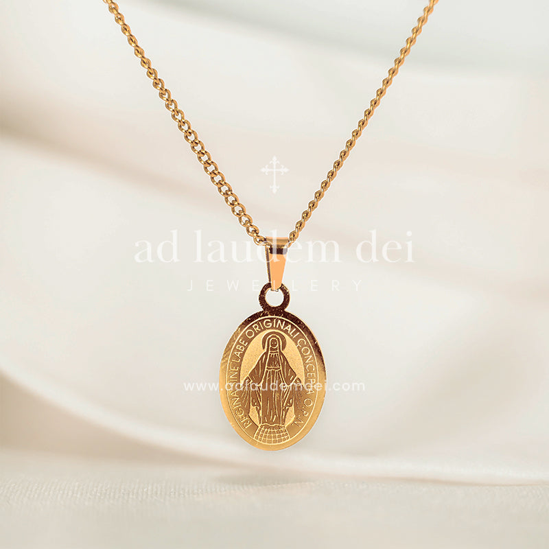 Buy Lee Island Fashion Virgin Mary Christian Gold Necklace 24K Gold Plated Miraculous  Medal Pendant Stainless Steel Necklace for Women/Men,Christian Benedict  with 20 Inch Chain (Virgin Mary Pendant-D) at Amazon.in